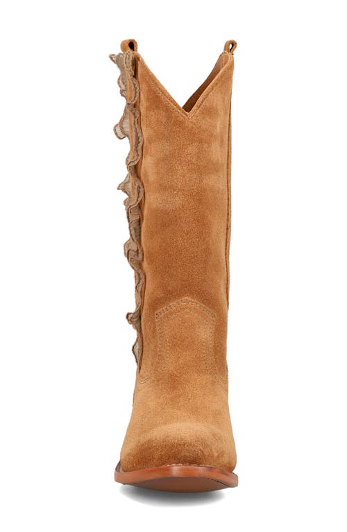 Frye Billy Suede Ruffle Western Boots In Almond