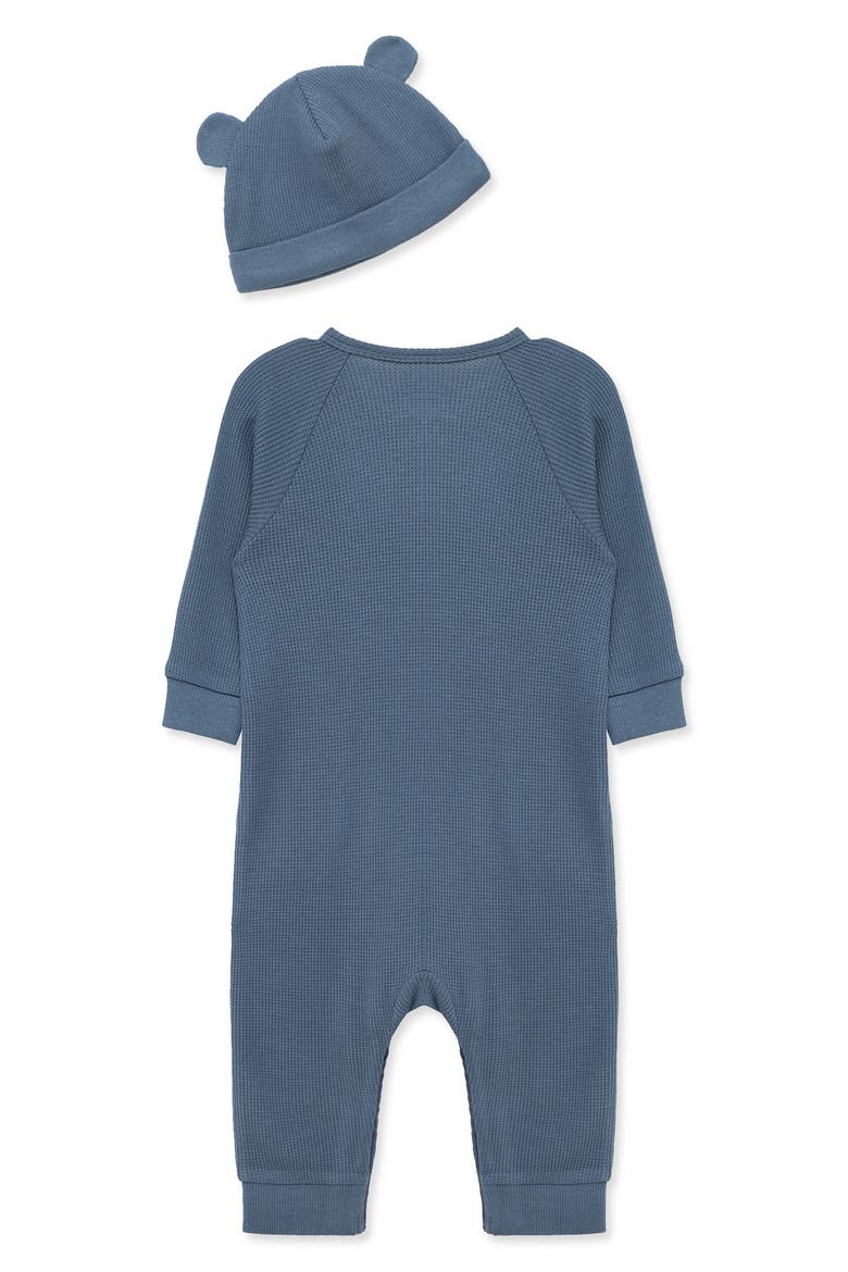 Waffle Stitch Romper & Cap Set, Alternate, color, DARK BLUE
