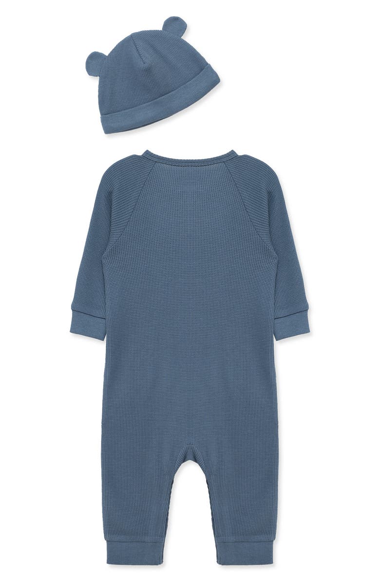 Little Me Waffle Stitch Romper & Cap Set, Alternate, color, Dark Blue