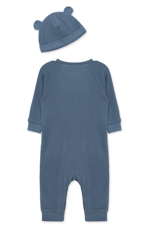 Little Me Waffle Stitch Romper & Cap Set In Blue