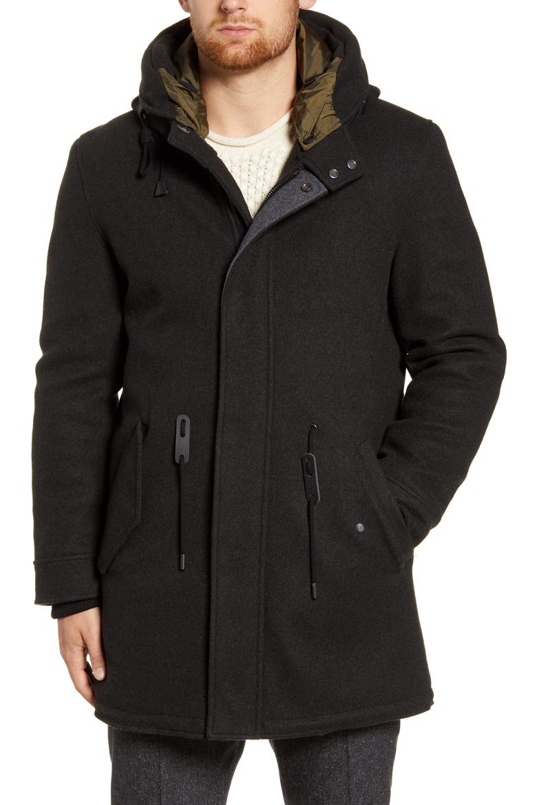 Windproof Water Resistant Parka, Main, color, BLACK