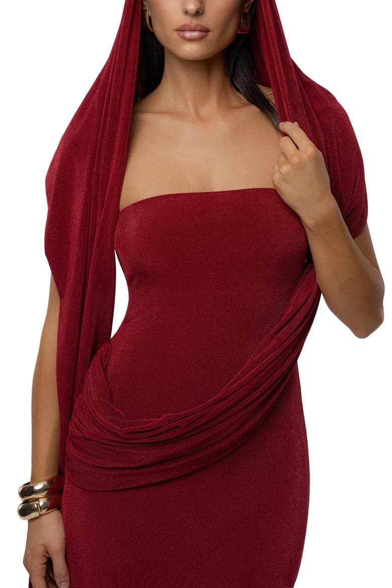 Golden Veil Maxi Dress, Alternate, color, Red