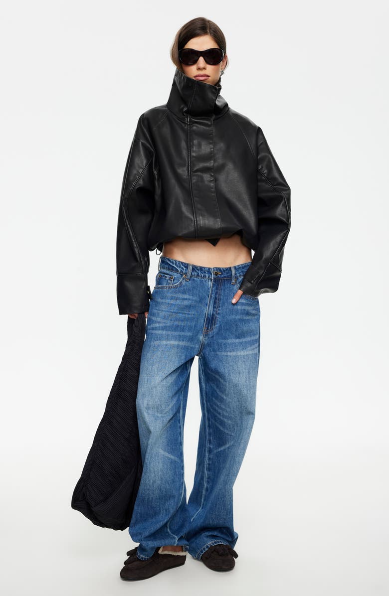 LIONESS Shoreline Faux Leather Jacket, Alternate, color, Noir