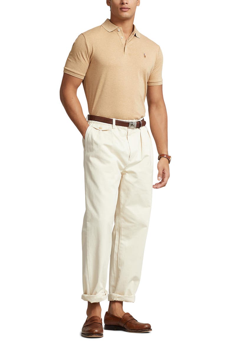 Classic Fit Solid Green Cotton Jersey Polo, Alternate, color, CLASSIC CAMEL HEATHER
