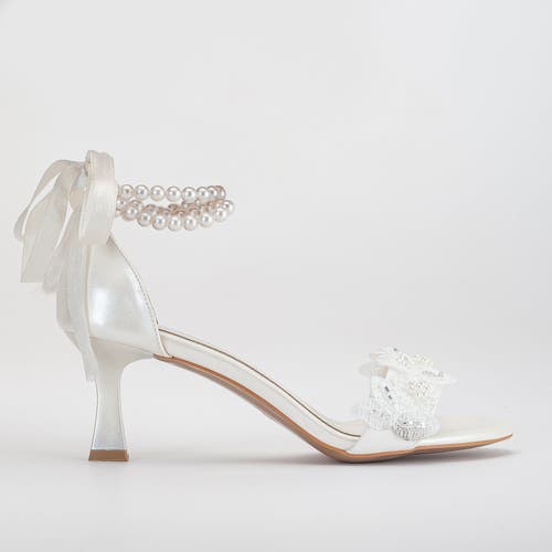 Forever & Always Shoes Dawn Lace Sandals With Pearls In Ivory Faux Leather