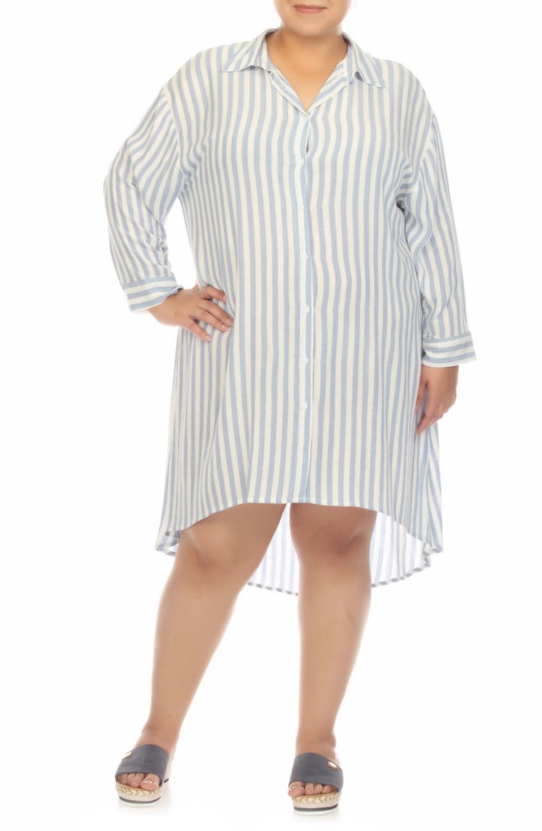 BOHO ME Stripe Gauze Shirtdress, Main, color, Chambray