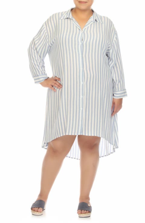 Stripe Gauze Shirtdress (Plus Size)