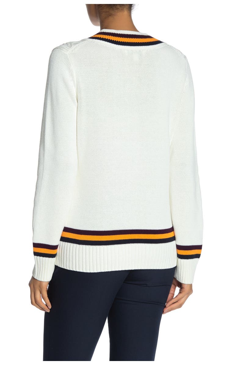 Tommy Hilfiger Tipped V-Neck Varsity Sweater, Alternate, color, 