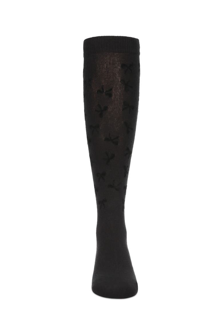 Flocked Bow Knee-High Socks, Alternate, color, Black