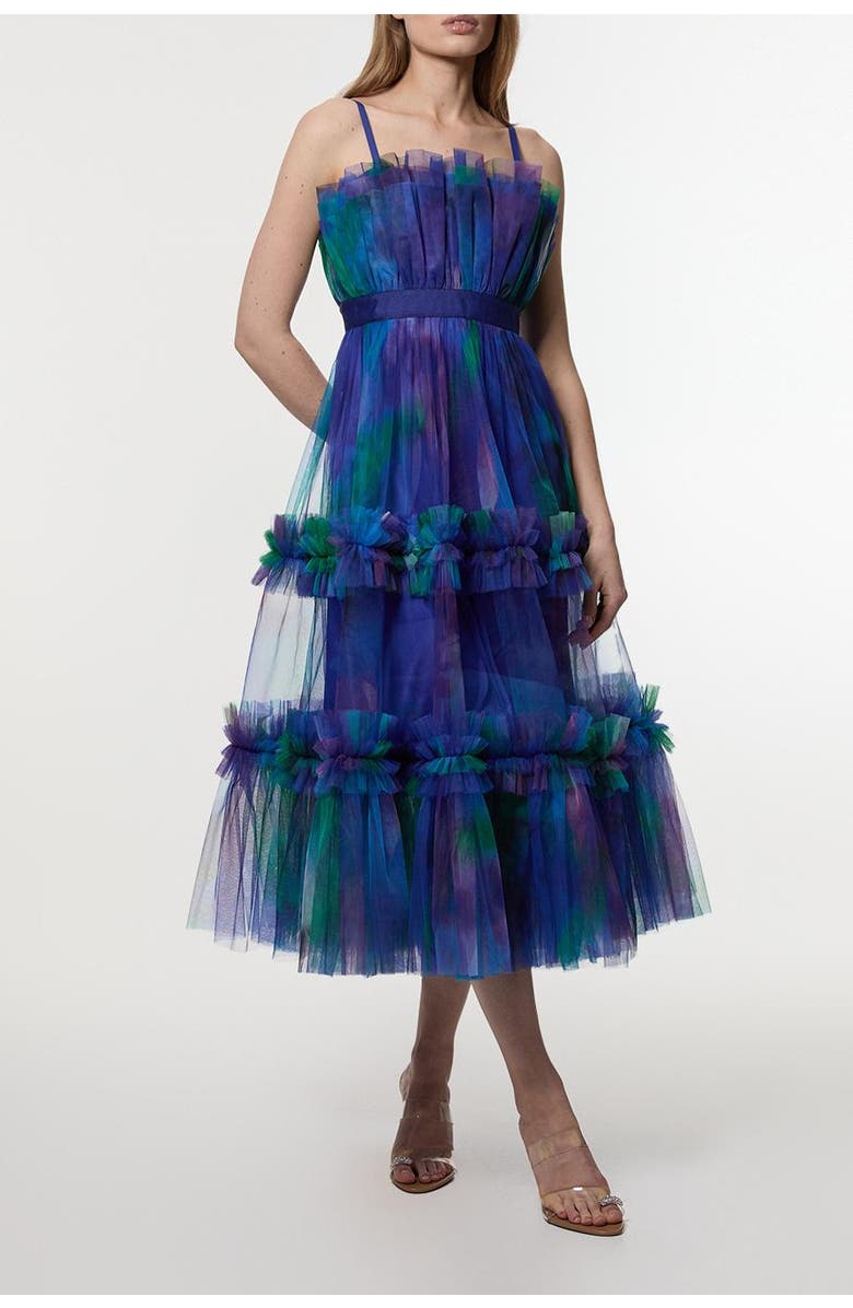 Karen Millen Dark Floral Bandeau Midi Dress, Alternate, color, Blue