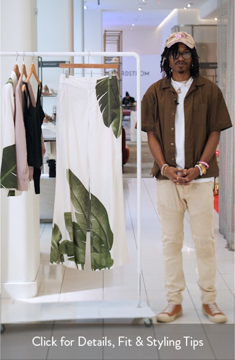 Dylan Placed Palm Leaf Print Wide Leg Linen Blend Pants, sales video thumbnail