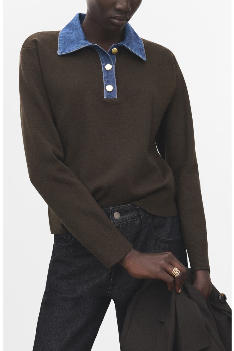 Abril Denim Collar Sweater, Main, color, DARK BROWN