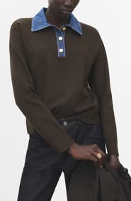 MANGO Abril Denim Collar Sweater