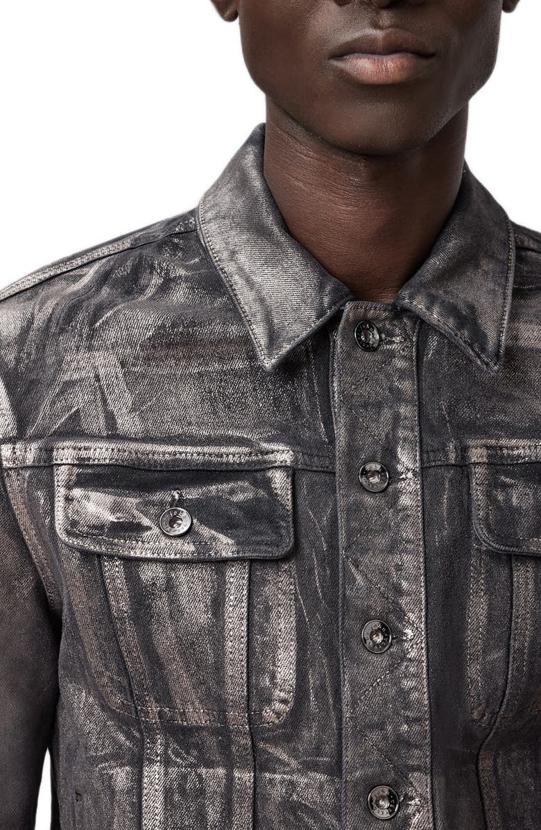 John Varvatos Anthony Foiled Denim Trucker Jacket, Alternate, color, Metal Grey