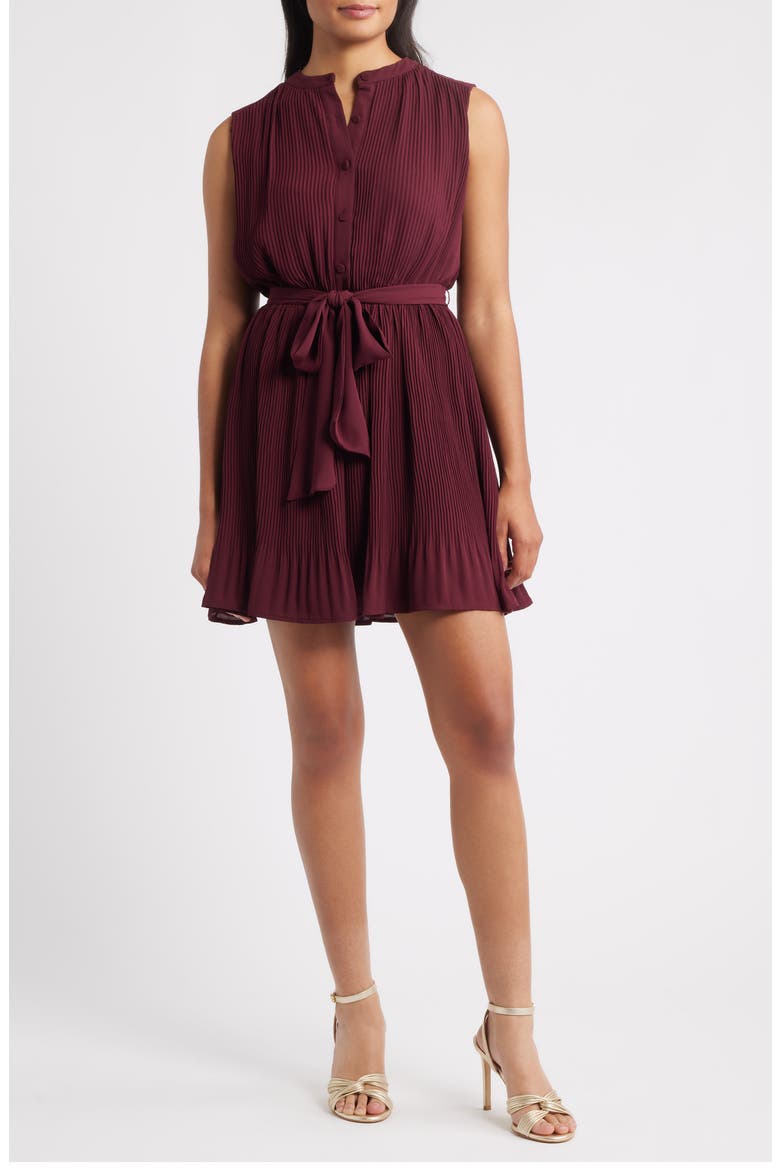 Pleated Minidress, Main, color, BORDEAUX