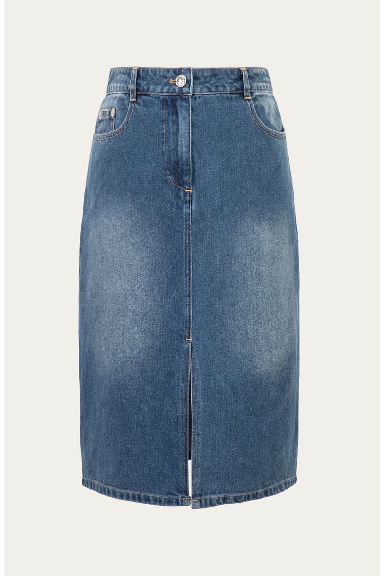 Denim Atelier Midi Skirt, Alternate, color, Medium Indigo