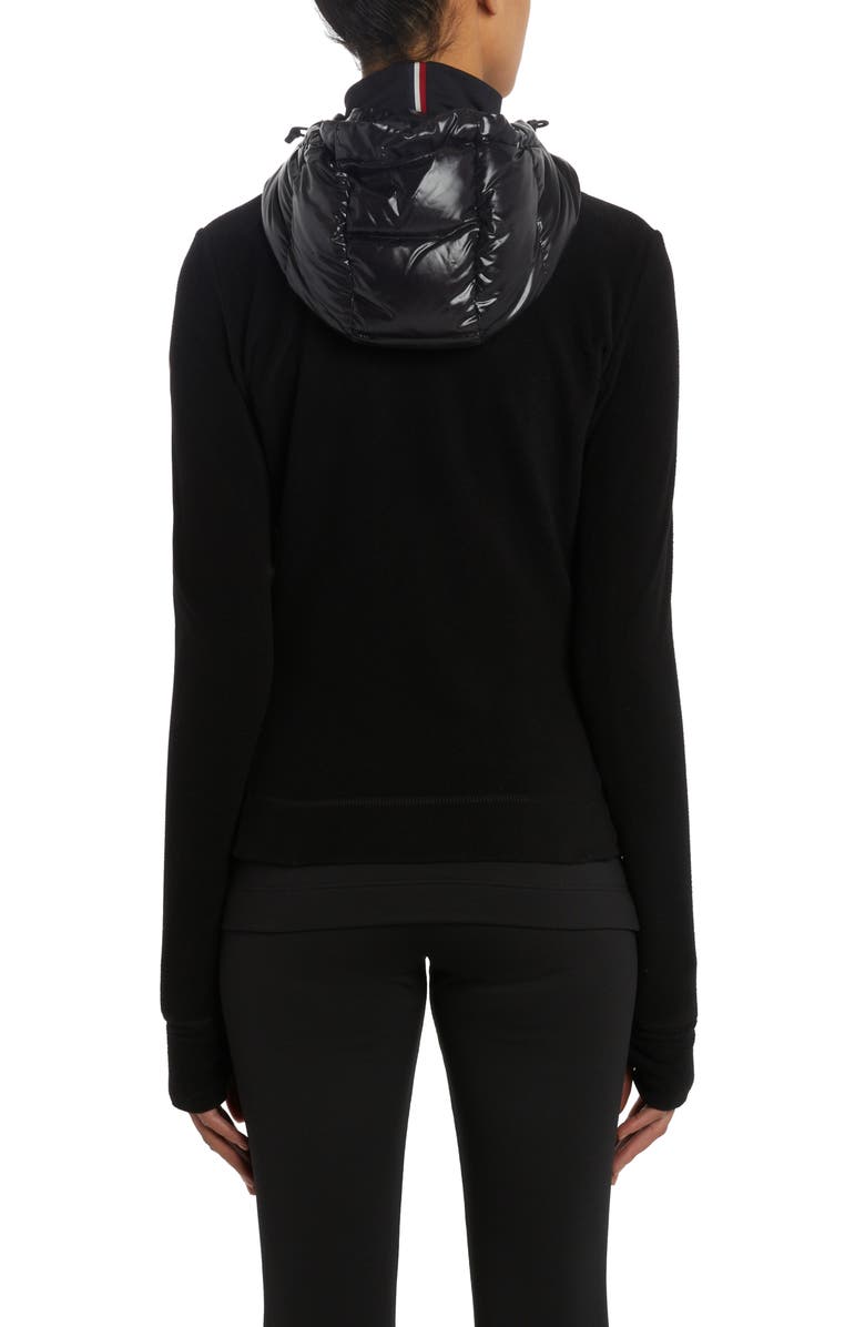 Moncler Grenoble Quilted Nylon & Stretch Fleece Hooded Cardigan, Alternate, color, Black