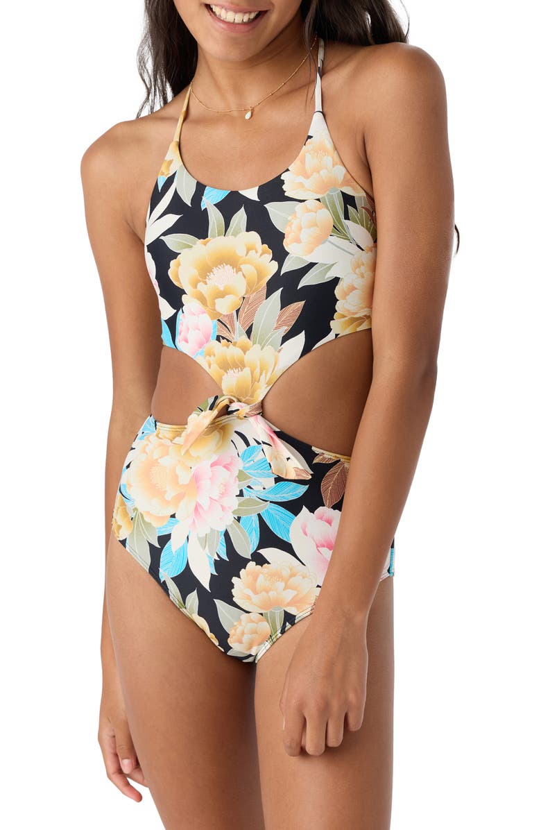 O'Neill Kids' Mikah Knot Front One-Piece Swimsuit, Main, color, 