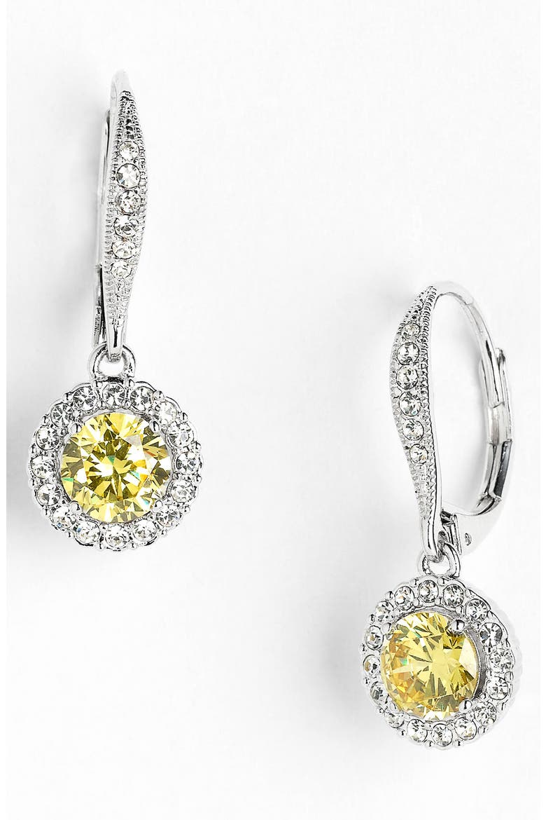 Cubic Zirconia Drop Earrings, Main, color, CANARY YELLOW/ SILVER