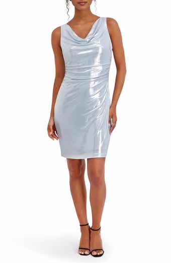 Foil Knit Cowl Neck Minidress