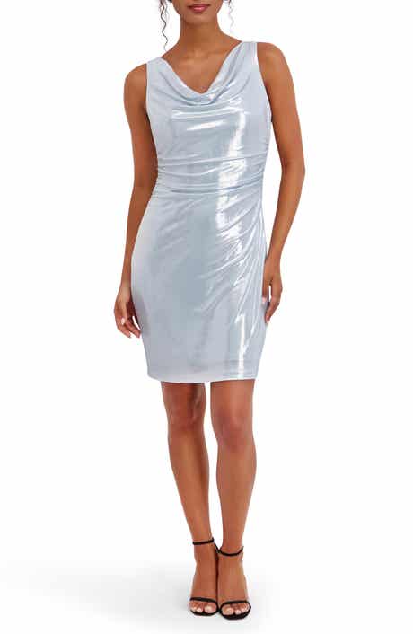 Foil Knit Cowl Neck Minidress