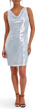 Kensie Foil Knit Cowl Neck Minidress