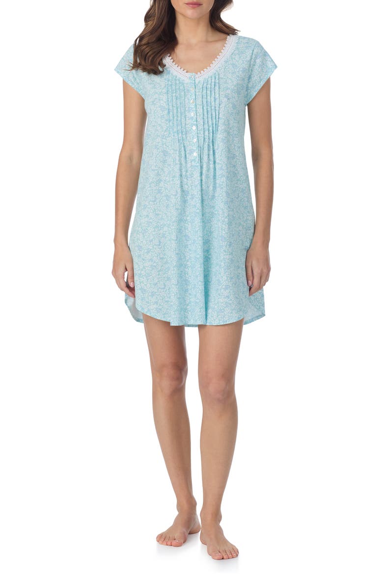 Cotton Short Nightgown, Main, color, AQUA/ PRINT