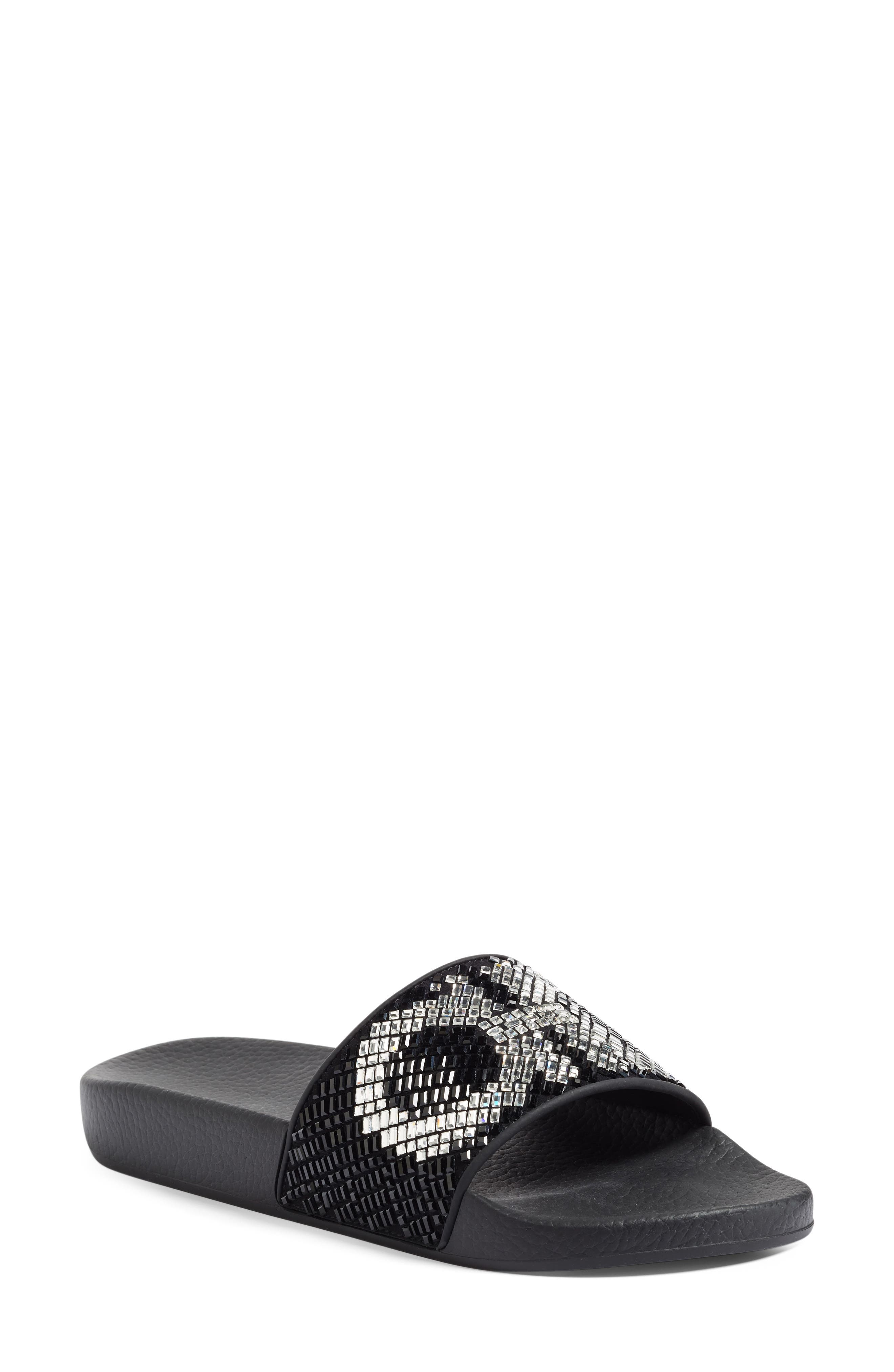 FERRAGAMO Salvatore Ferragamo Crystal Logo Slide Sandal, Main, color, 