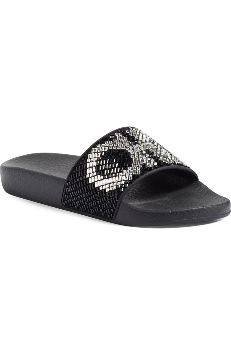FERRAGAMO Salvatore Ferragamo Crystal Logo Slide Sandal, Main, color,