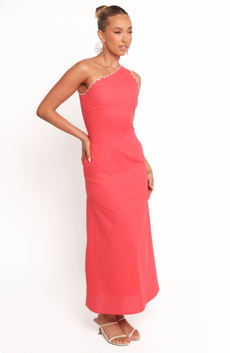 Petal & Pup Amani One-Shoulder Cotton & Ramie Maxi Dress, Alternate, color, Coral