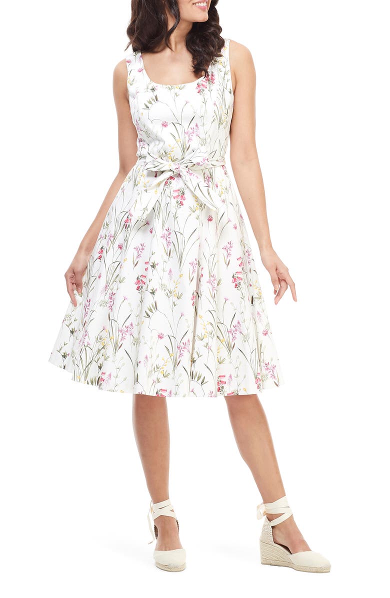 Gal Meets Glam Collection Floral Petal Fit & Flare Stretch Cotton Dress, Main, color, 