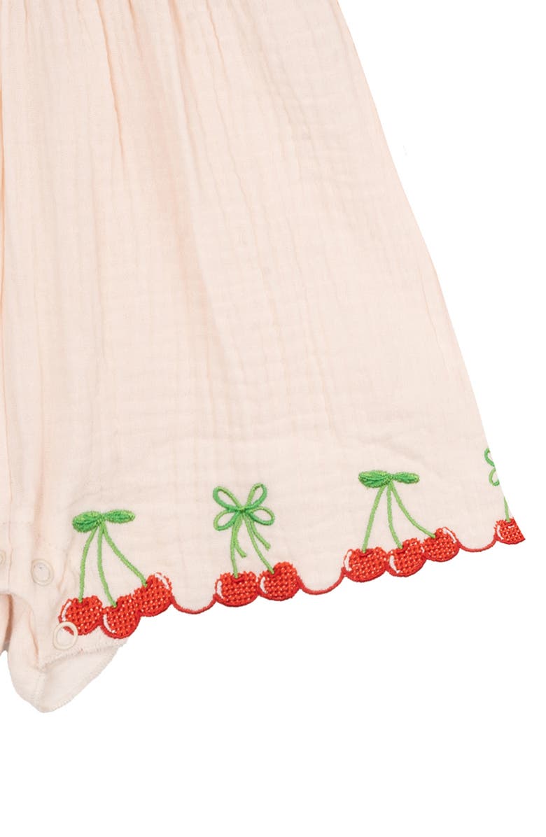 Rare Editions Cherry Embroidered Romper, Alternate, color,