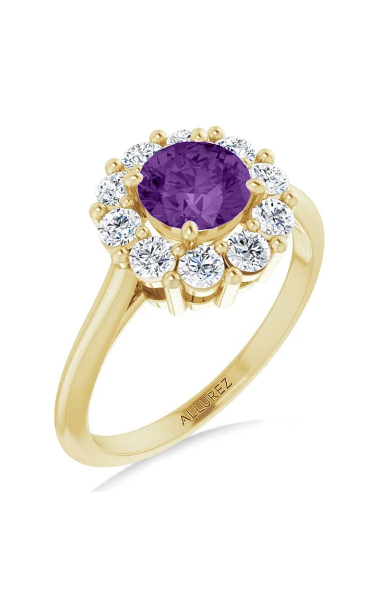 ALLUREZ Round Lab Amethyst & Diamond Halo Ring 14K, Alternate, color, 1.25Ct/Yellow Gold