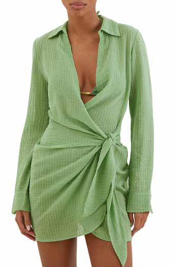 ViX Paula Hermanny Lia Long Sleeve Wrap Front Cover-Up Dress