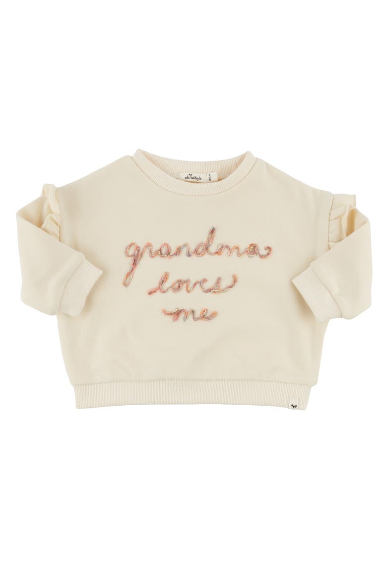 Ruffle Slouch Grandma Loves Me Sweatshirt, Main, color, Natural