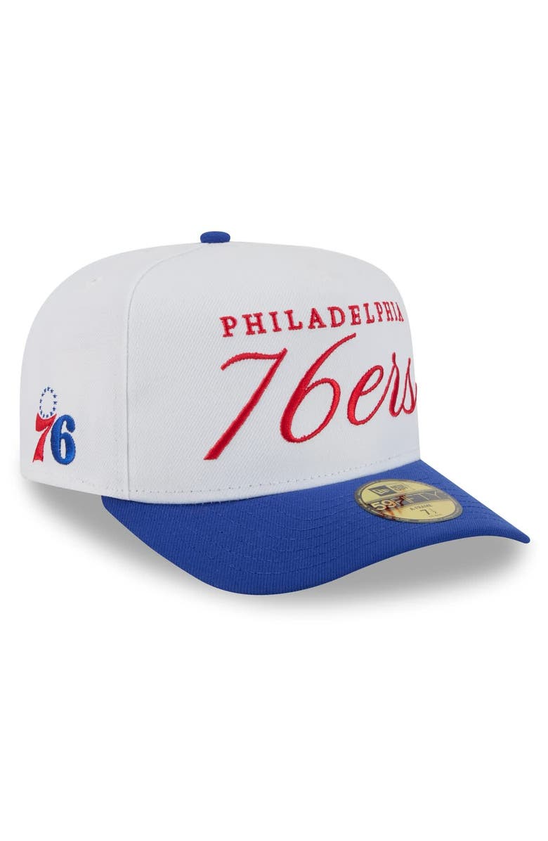 New Era Men's New Era White/Royal Philadelphia 76ers 2025 NBA Draft A-Frame 59FIFTY Fitted Hat, Main, color, White
