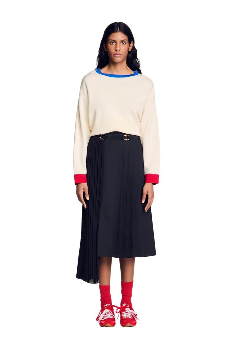 Long asymmetrical pleated skirt, Alternate, color, Black