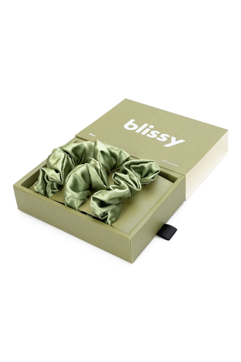 3-Pack Silk Scrunchies, Alternate, color, OLIVE