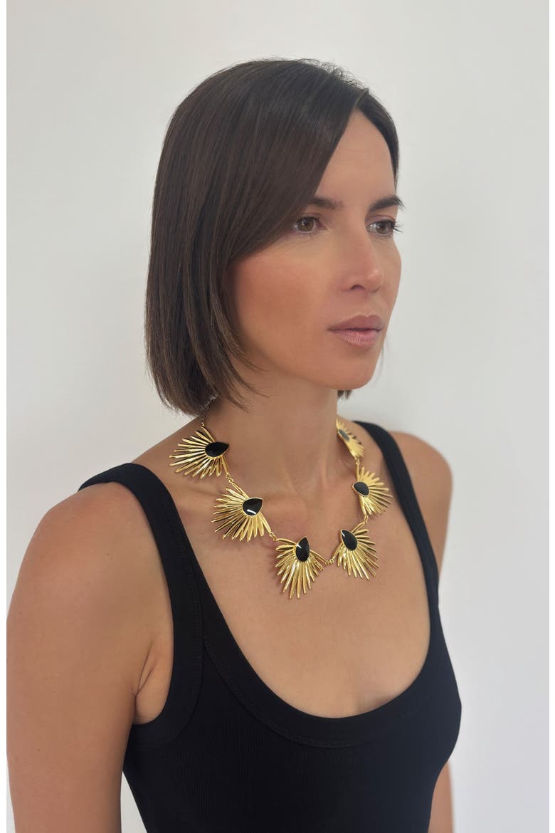 Onyx Deco Statement Necklace, Alternate, color, BLACK