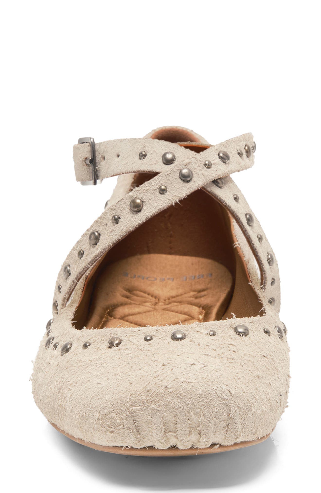 Grace Ankle Strap Ballet Flat, Alternate, color, SAND HAIRY SUEDE
