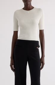 Courrèges Solar Light Short Sleeve Cotton & Merino Wool Rib Sweater