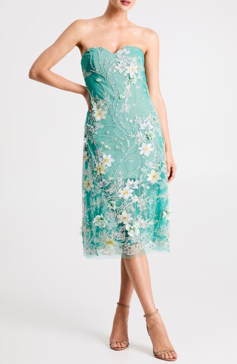 Francine Embellished Floral Appliqué Strapless Cocktail Dress