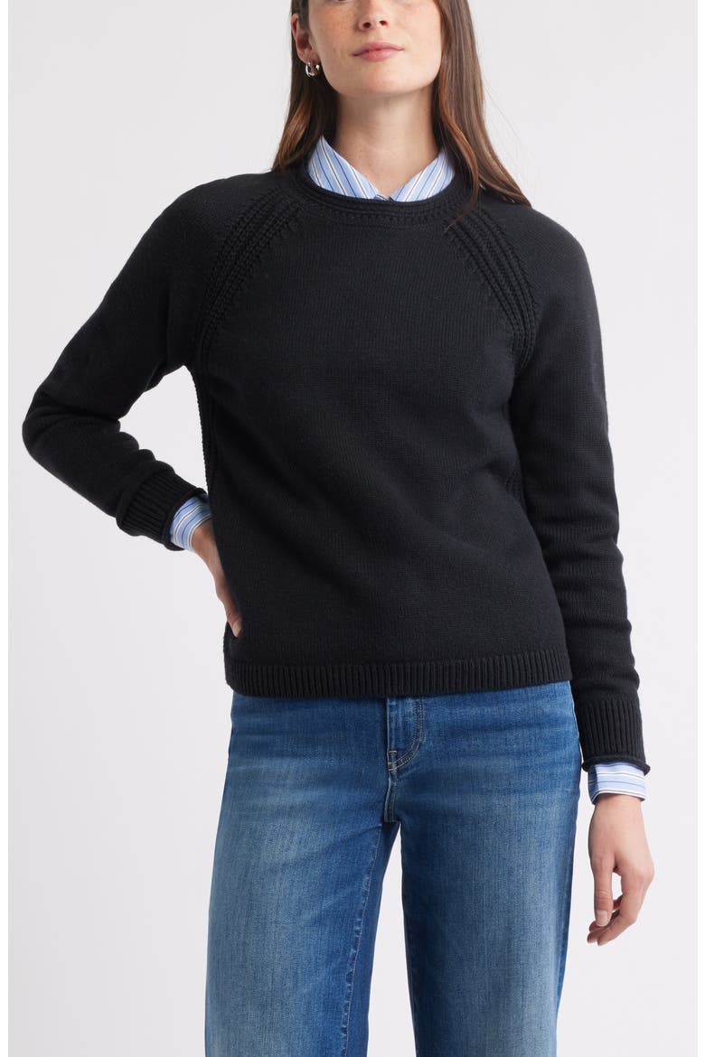 Raglan Sleeve Roll Neck Wool & Cotton Sweater, Main, color, BLACK