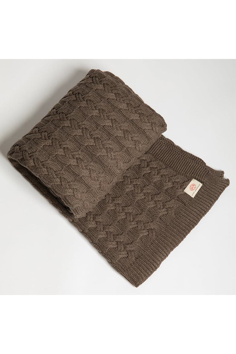 Double Cable Organic Cotton Throw Blanket, Main, color, Dark brown