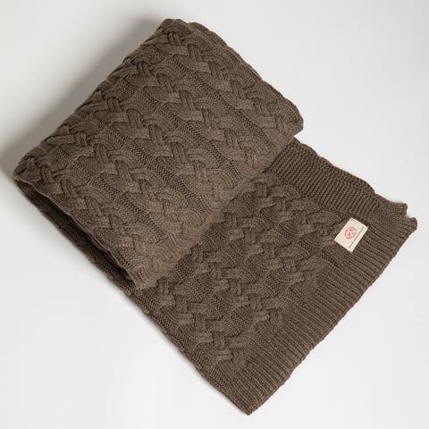 Double Cable Organic Cotton Throw Blanket Dark Gray