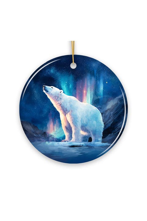 Arctic Aurora Polar Bear Ceramic Ornament - Version 1