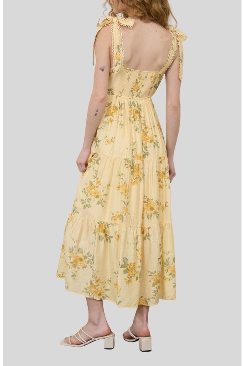 Loop Trim Tie Shoulder Maxi Dress, Alternate, color, BUTTER YELLOW MULTI