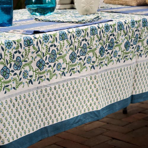 Ten Thousand Villages Sharan Floral Block Print Tablecloth In Blue