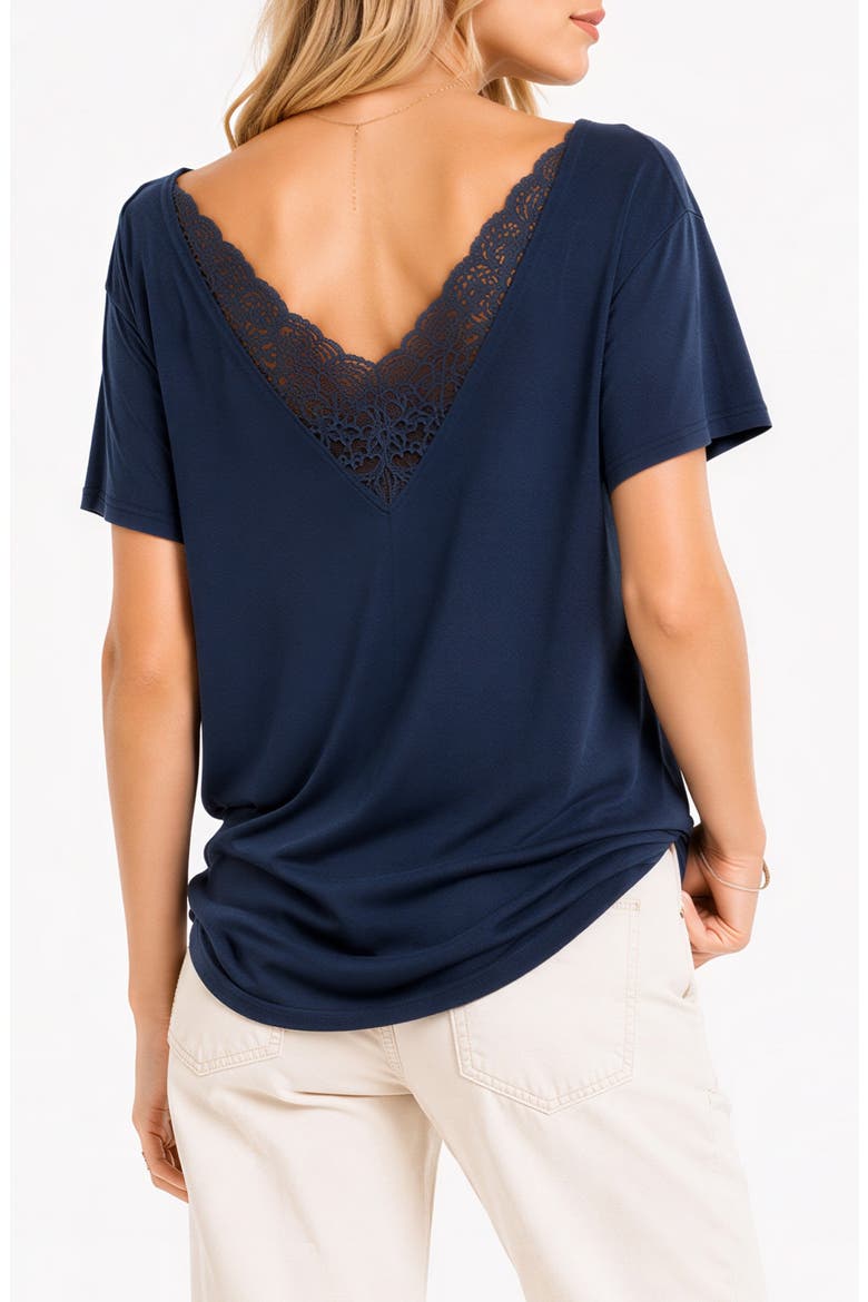 Reversible Lace V-Neck T-Shirt, Alternate, color, NAVY