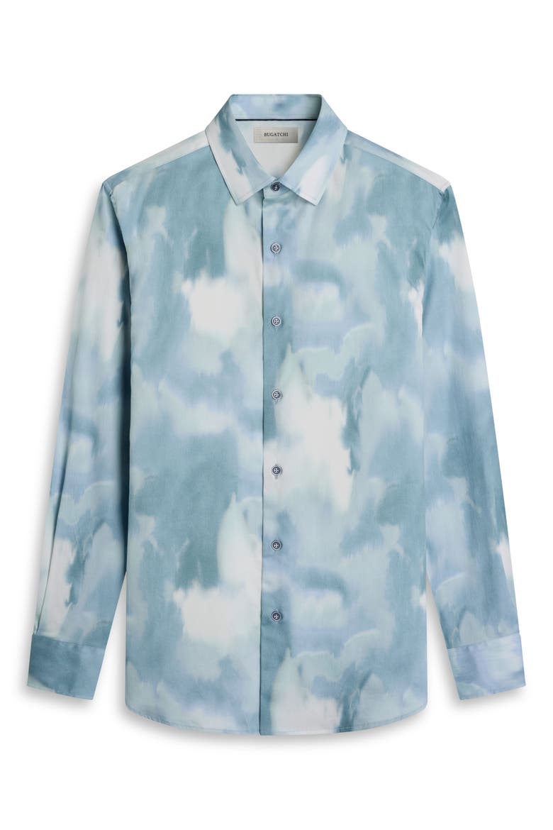 Julian Shaped Fit Cloud Print Stretch Cotton Button-Up Shirt, Alternate, color, SEA SPRAY